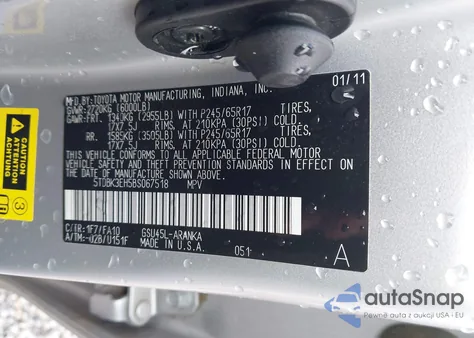 2011 Toyota Highlander Base V6 из США, поврежденный, VIN 5TDBK3EH5BS067518